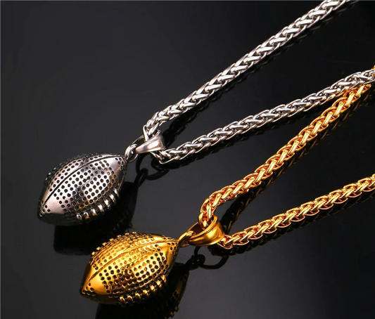 316L stainless steel gym jewelry Gold plated men rugby ball necklace