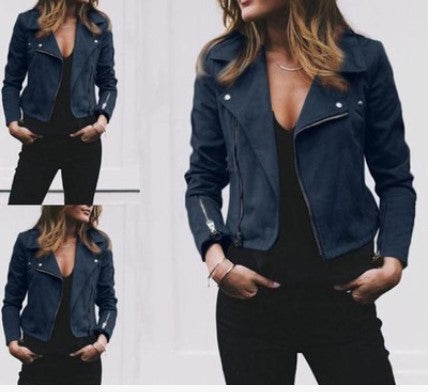 2019 Amazon AliExpress European And American Hot Style Suede Zipper Short Jacket Oblique Zipper Jacket