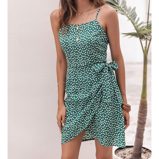 Women's New Summer Print Temperament Short Skirt Sling Strap Dress