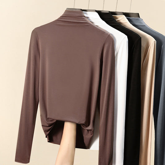 Modal Long-sleeved T-shirt Women's Fall/winter 2021 New Women's Half-high Collar Bottoming Shirt With Slim Plus Size Top