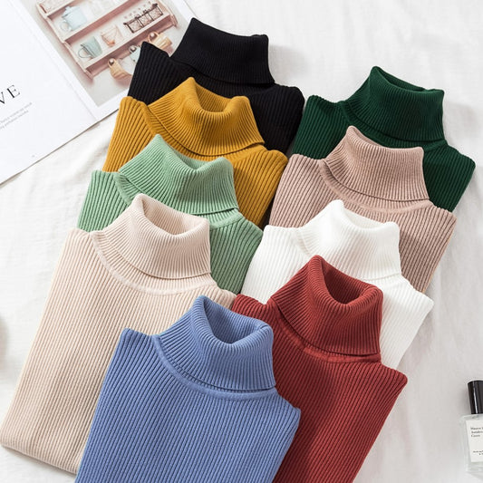 Tight Pullover Turtleneck Sweater Women's Inner Bottoming Shirt Autumn And Winter New Long-sleeved Warm Slim Solid Color Knitted Sweater