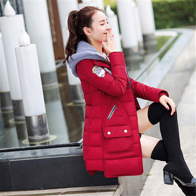 2021 autumn and winter new Korean version of the wild cotton coat female long section Korean version of the slim down cotton pad