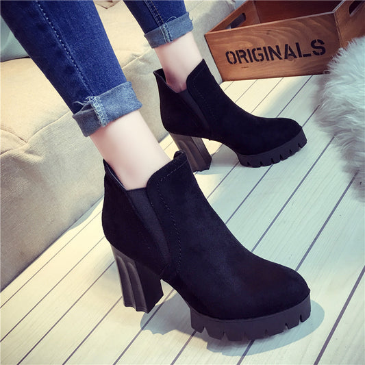 2021 autumn and winter new lady Martin boots waterproof platform rough heel suede short tube European and American Wind boots wholesale