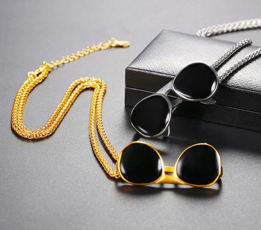 18k gold plated men jewelry cool sunglass pendant necklace with chain