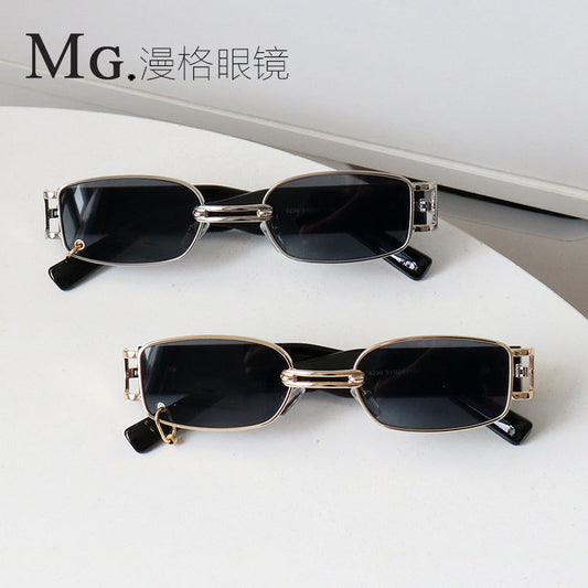Funny Personality Glasses Men's Trendy Small-frame Sunglasses Yu Shuxin Ins Xiaohongshu Narrow-frame Retro Hip-hop Sunglasses Women