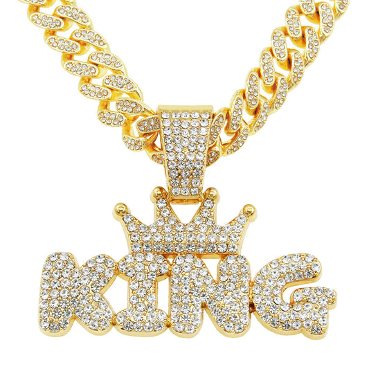 Cool Glossy King Letter Pendant Necklace Necklace Men's Hipster Cool Cuban Chain Accessories