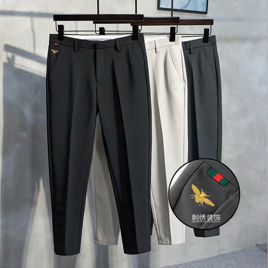 LUUD Men's Handsome Non-iron Little Bee 9 Nine Points Trousers Korean Version Of The Self-cultivation All-match Casual Pants Trend Pants Men