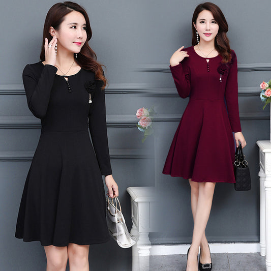 2021 Autumn New Dress Long Sleeve Korean Temperament Slimming Plus Size Fat Mm Thin Mid-length Skirt Female