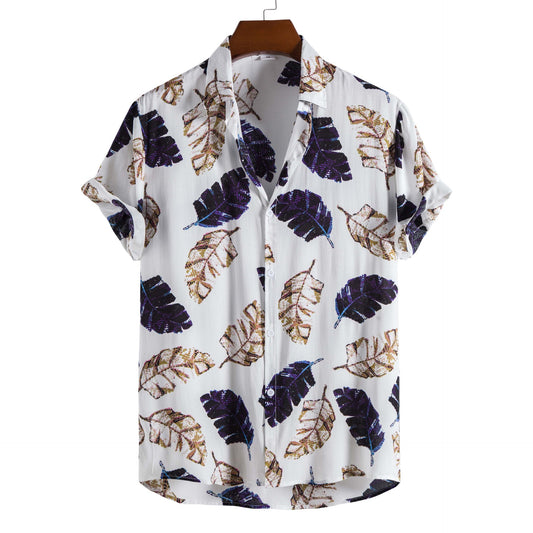 2022 Cross-border New Men's Fashion Trend Rayon Printing Short-sleeved Shirt One Piece On Behalf Of The Hair