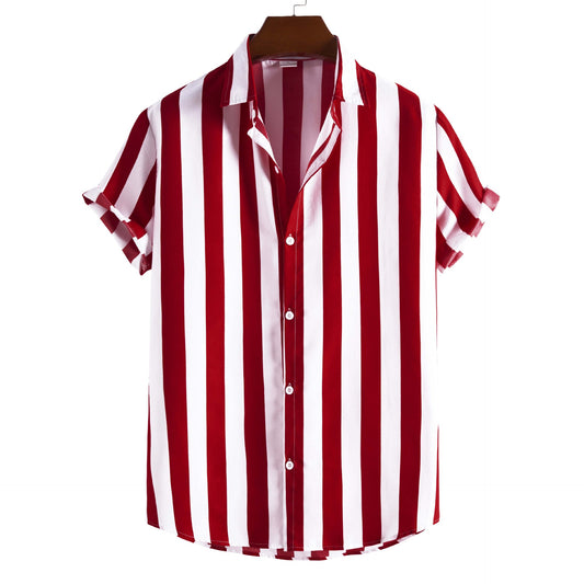 Cross-border AliExpress New Men's Fashion Casual Short Sleeve Printed Striped Shirt One Piece Dropshipping