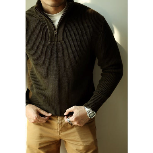 2024 Fashion Loose And Versatile Retro Heavyweight Half-Zip Sweater Men&#039;s Autumn And Winter Half Turtle Collar Fashion European Knitted Sweater