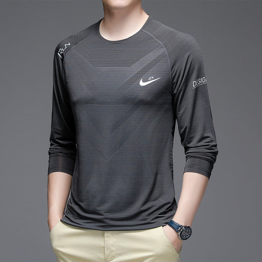 Long-sleeved t-shirt men's thin breathable quick-drying clothes loose sports plus size sweater