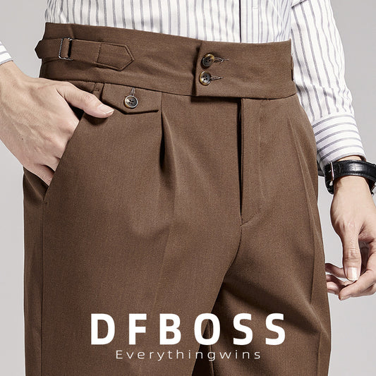Naples Trousers Men's Nine-point Pants Brown Small Straight Tube Drape Business Casual High-waisted Pants Men's Slim Fit