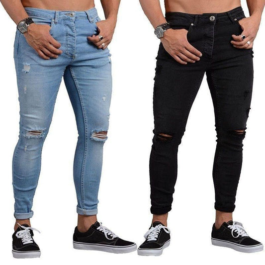 Men Autumn Skinny Jeans Ripped Trousers