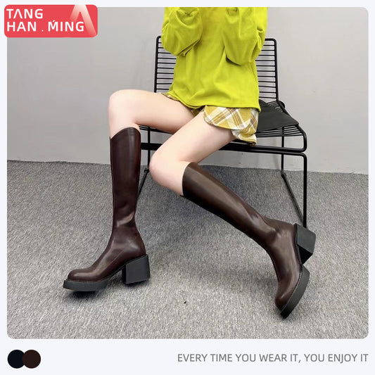 Women's Shoes, Fashionable, Versatile, High-quality, British Style, Handsome, Western Cowboy Boots, High-top Knight Boots, But Knee-length Boots, Women